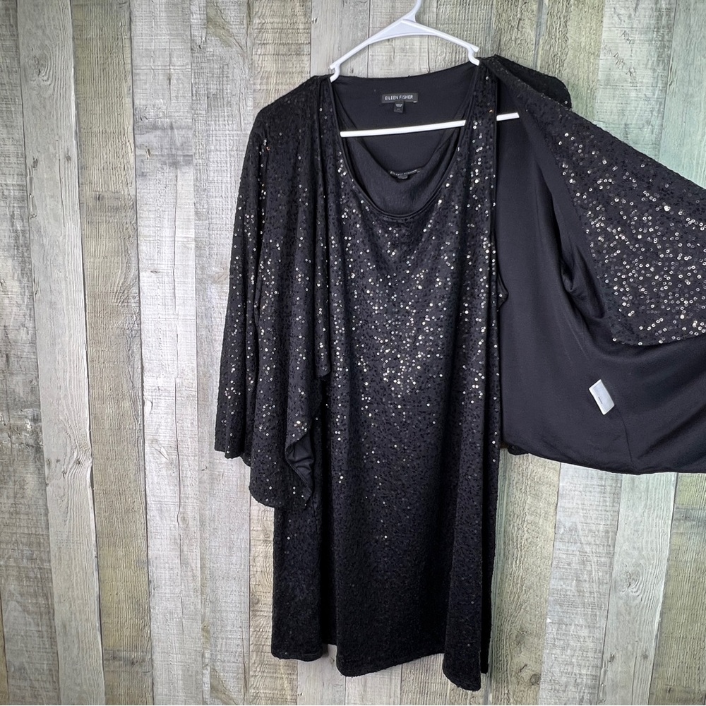 Eileen Fisher XL Sleeveless Crewneck Sequin Dress with Matching Sequin Jacket - Picture 4 of 11